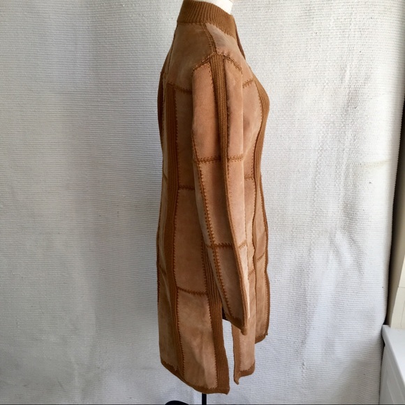 Vintage Suede Leather Knit Patchwork Duster Coat - Picture 3 of 8
